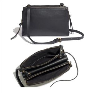 Madewell Twin Pouch Black Leather Crossbody Bag